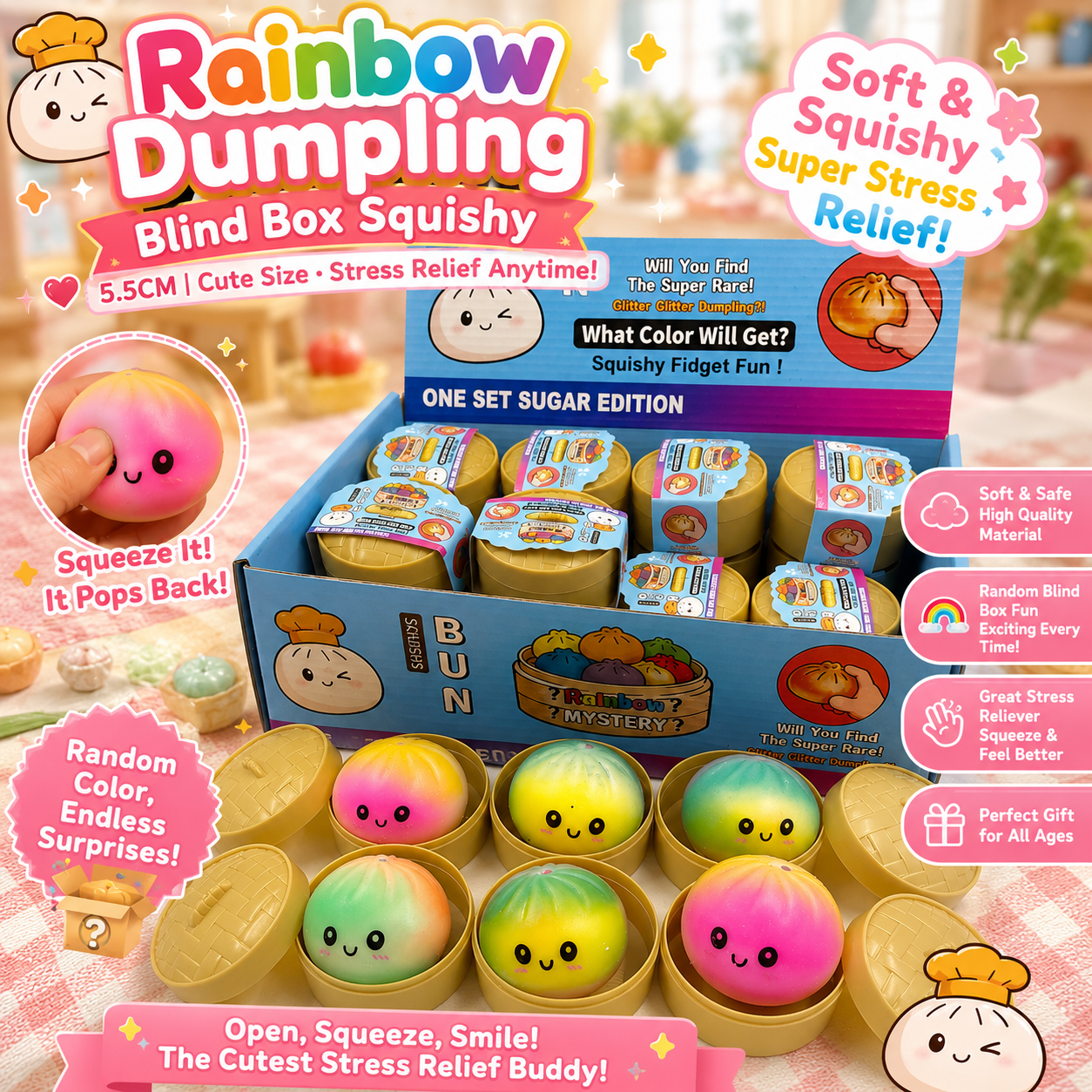 Glitter Dumpling Squishy: Stress Relief Fidget Toy (5cm)