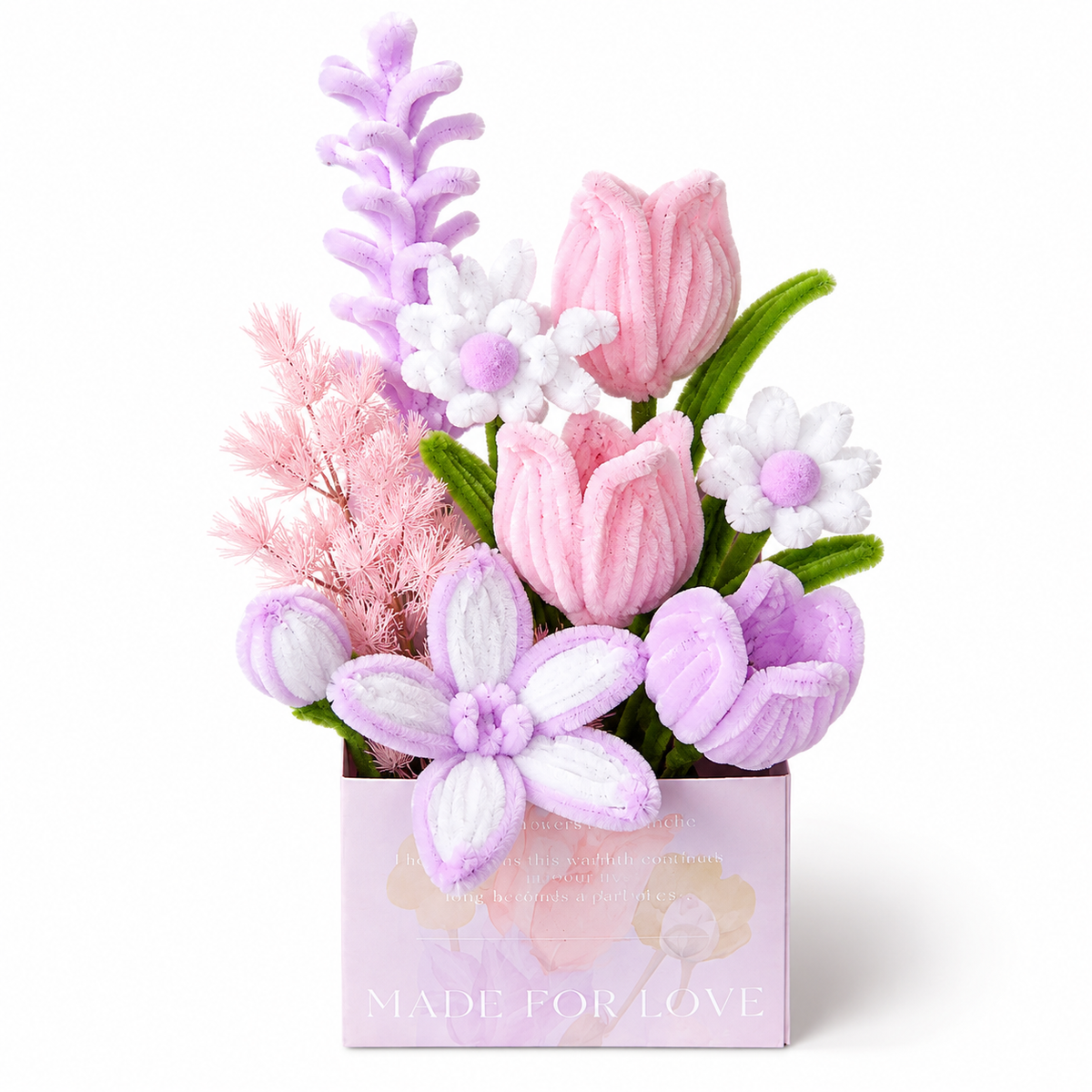 Pastel Forever Bloom Chenille Flower Box – Handmade Gift for Her