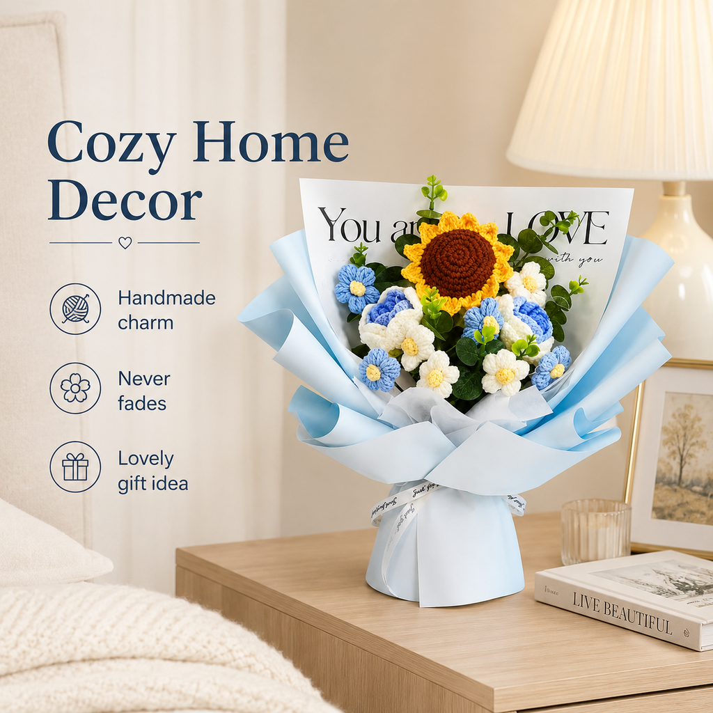 Blue Sky Crochet Sunflower Bouquet – Everlasting Handmade Flower Gift