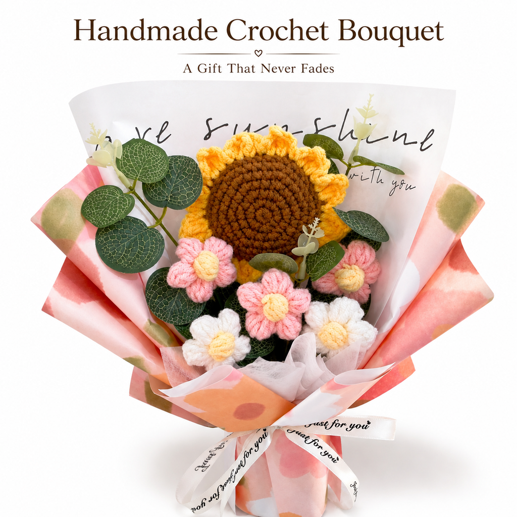 Handmade Crochet Sunflower Bouquet – Everlasting Flower Gift for Her