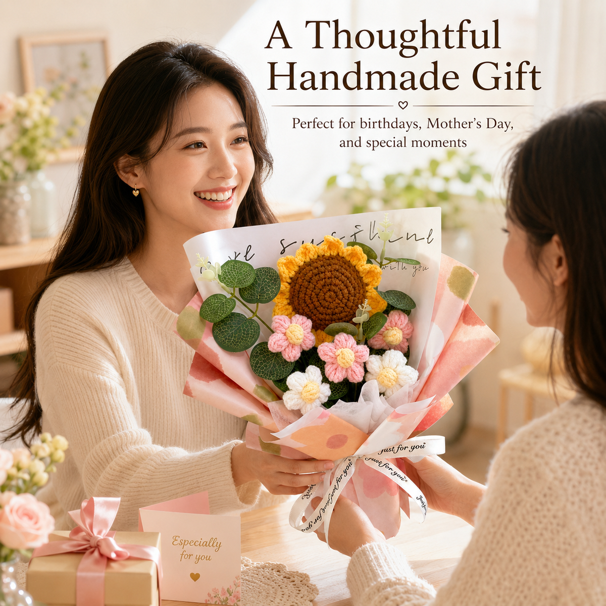 Handmade Crochet Sunflower Bouquet – Everlasting Flower Gift for Her