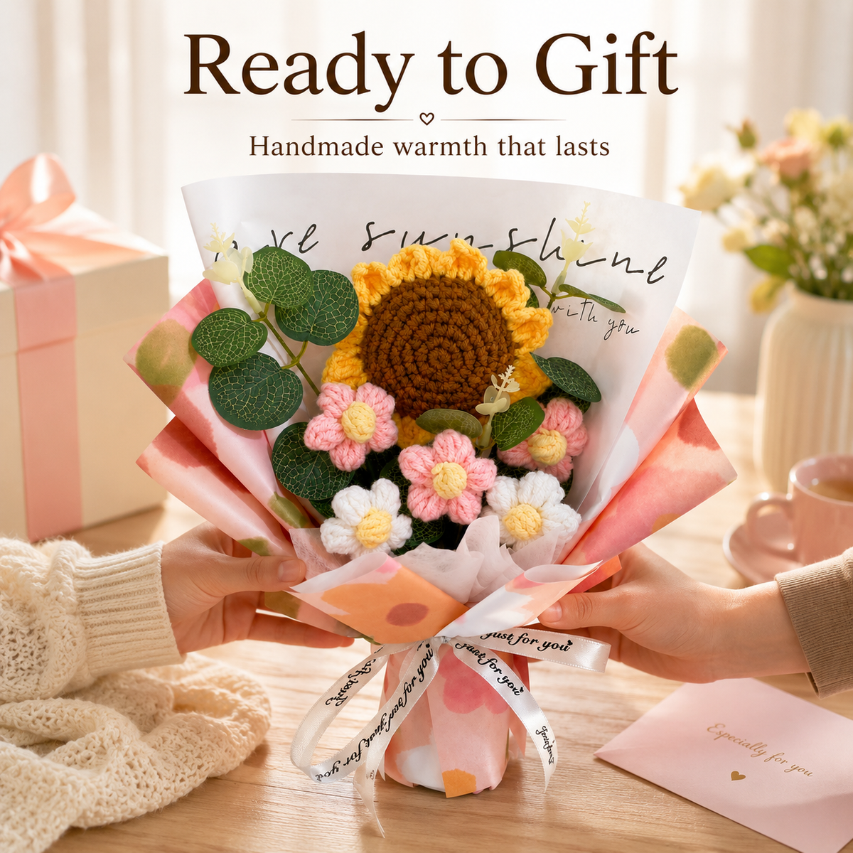 Handmade Crochet Sunflower Bouquet – Everlasting Flower Gift for Her