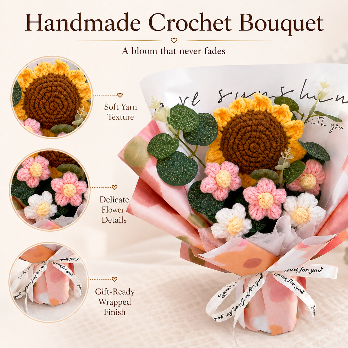 Handmade Crochet Sunflower Bouquet – Everlasting Flower Gift for Her