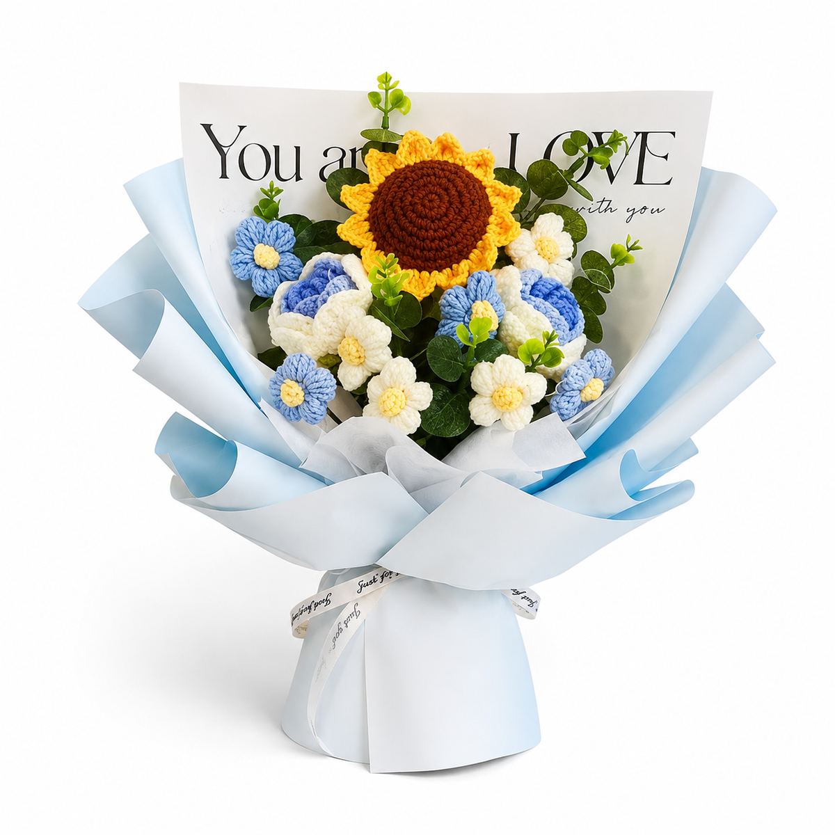 Blue Sky Crochet Sunflower Bouquet – Everlasting Handmade Flower Gift